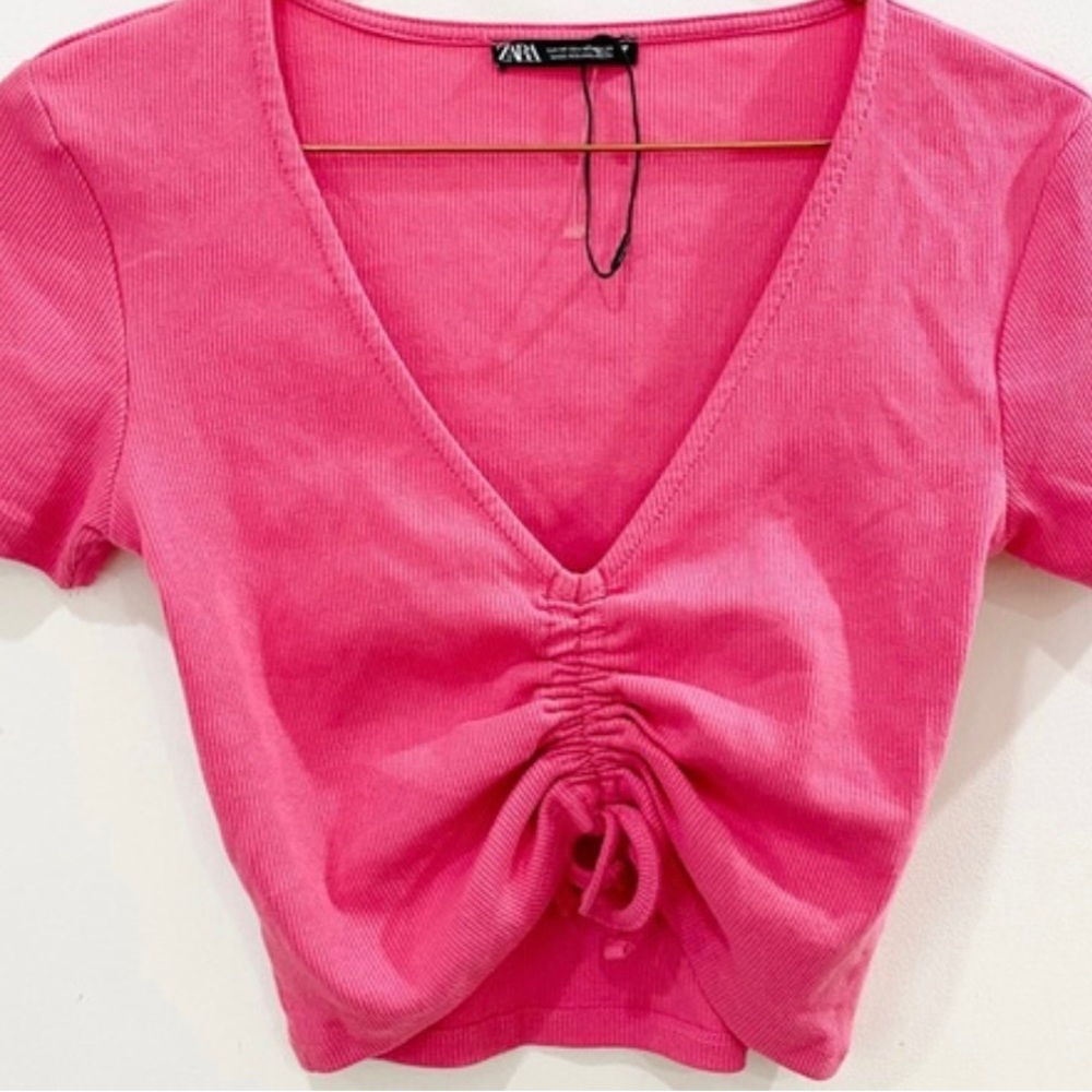 Zara Cinched Ribbed Cropped Top L NWT